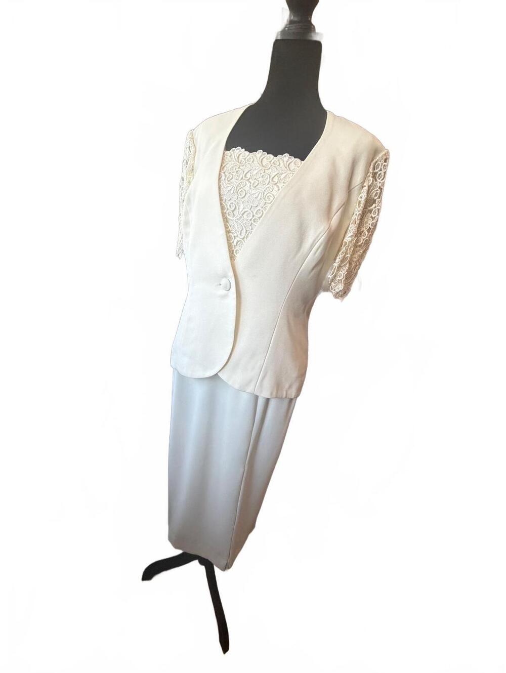 Vintage Karen Miller New York 3-Pc Lace Set Off White Skirt Blazer & Top Size 8 - Picture 3 of 14